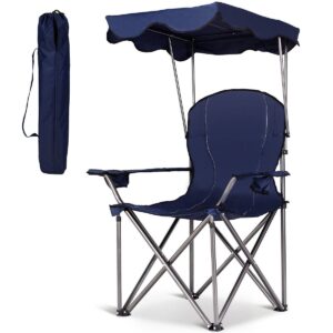 Portable Folding Beach Canopy Chair with Cup Holders-Blue - Color: Blue